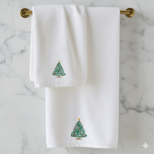 Christmas Bath Towel UAE - Embroidered Tree Design 70x140cm Cotton Dubai Abu Dhabi
