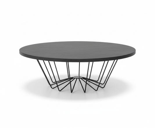 Round Decorative Table Dubai UAE - Premium Basalt Top & Black Steel Frame | INFINI HOMES