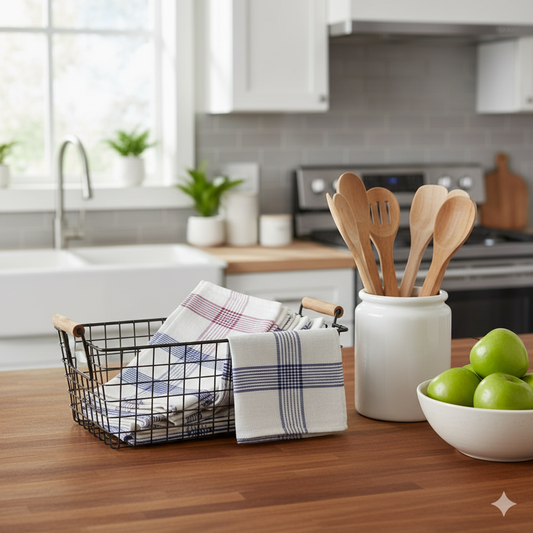 Pink Blue Kitchen Linens UAE Set of 6 | Multi Checks Tea Towels 50x70cm Dubai Abu Dhabi | INFINI HOMES