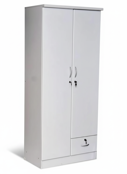 INFINI HOMES 2 Door Wooden Wardrobe UAE - White Engineered Wood 1 Lockable Drawer Modern Dubai Abu Dhabi Sharjah