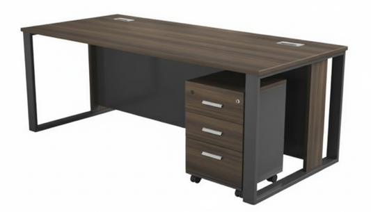 Office Desk with Metal Legs & Pedestal Drawer 180cm - Walnut Grey | Dubai UAE