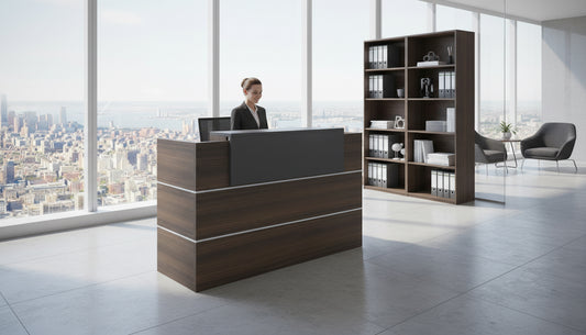 INFINI HOMES Reception Table UAE - Model RCP-120-BG 120x60x105cm Aluminum Strips Dubai Abu Dhabi Sharjah