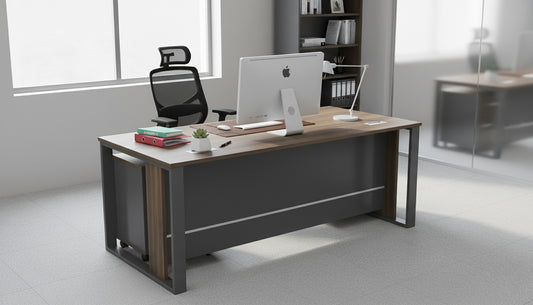 Office Table with Metal Legs 200cm - Executive Desk with Pedestal Drawer UAE