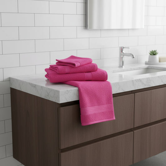Daffodil fuchsia pink cotton face towels UAE - 500 GSM premium bathroom towel collection Dubai Abu Dhabi