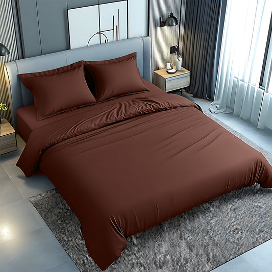 Premium Dyed Duvet Cover Set Coffee 160x220cm - UAE Wide Delivery to Dubai Abu Dhabi Sharjah