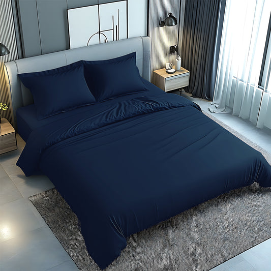 Premium Navy Blue Bedsheet Dubai UAE | Ultra-Soft Microfiber 160x220cm | INFINI HOMES