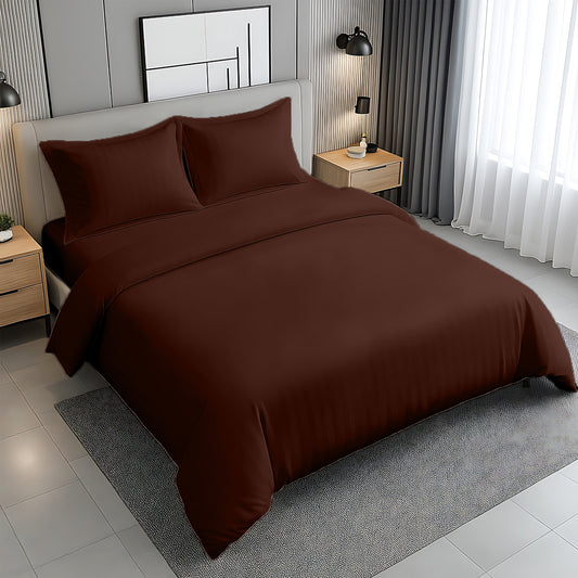 Premium Stripe Duvet Cover Set Coffee 240x260cm | UAE Delivery to Dubai Abu Dhabi Sharjah
