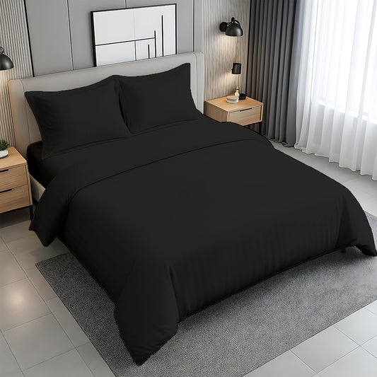 Premium 6-Piece Bedding Set Dubai UAE - Black Stripe Microfiber Duvet Cover Set 220x240cm - Delivery Across All Emirates