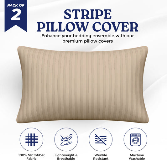Premium Microfiber Pillow Covers Dubai UAE - Stripe Ivory 50x75cm Set of 2