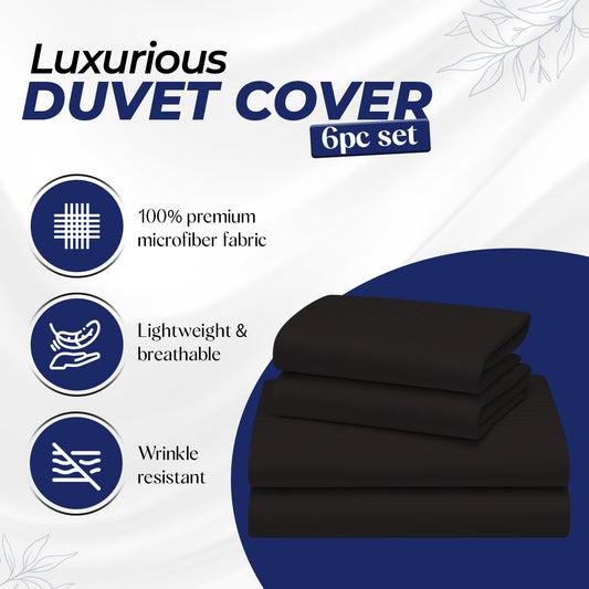 Premium 6-Piece Bedding Set UAE | Black Stripe Duvet Cover Set 240x260cm | Dubai Abu Dhabi Sharjah Delivery