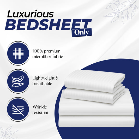 Premium Stripe Bedsheet UAE | White 220x240cm | Dubai Abu Dhabi Sharjah Delivery