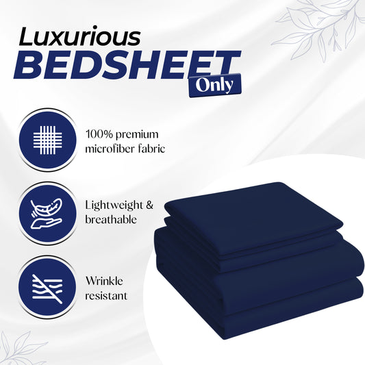 Premium Navy Blue Bedsheet Dubai UAE | Ultra-Soft Microfiber 160x220cm | INFINI HOMES