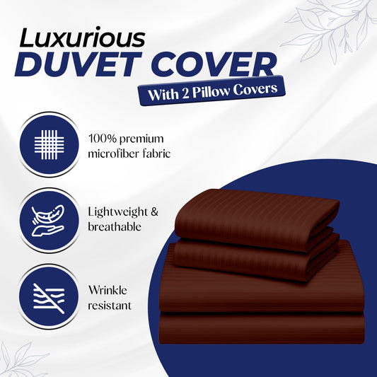 Infini HOMES Stripe Duvet Cover Set – Coffee – 160x220 cm – Elegant Microfiber Finish – Includes 2 Pillow Covers