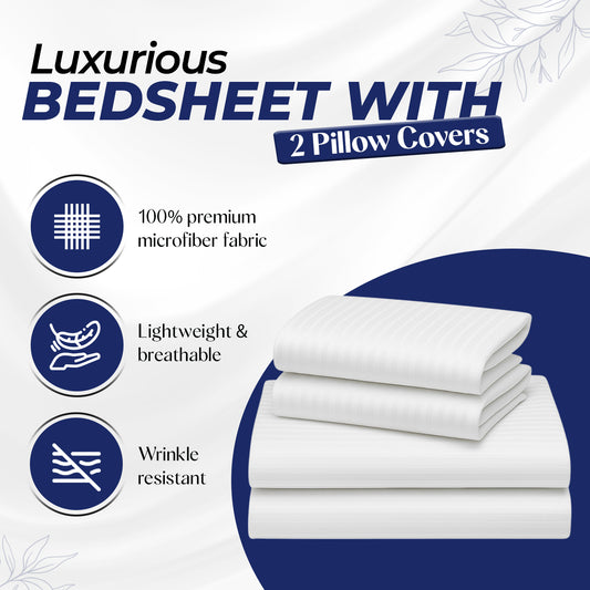Premium Stripe Bedsheet Set UAE | White 240x260cm | Ultra-Soft Microfiber | INFINI HOMES