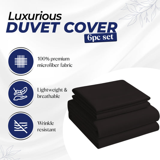 Premium 6-Piece Bedding Set Dubai Abu Dhabi - Black Microfiber Duvet Cover Set 160x220cm UAE