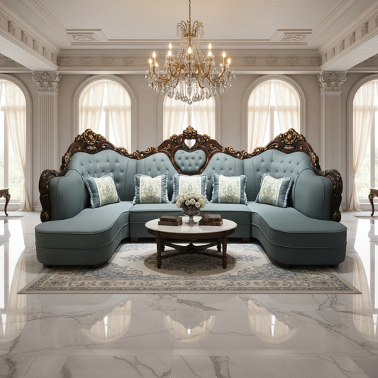 PU Classic Sofa IH 8762 – Light Blue | Premium Living Room Sofa UAE