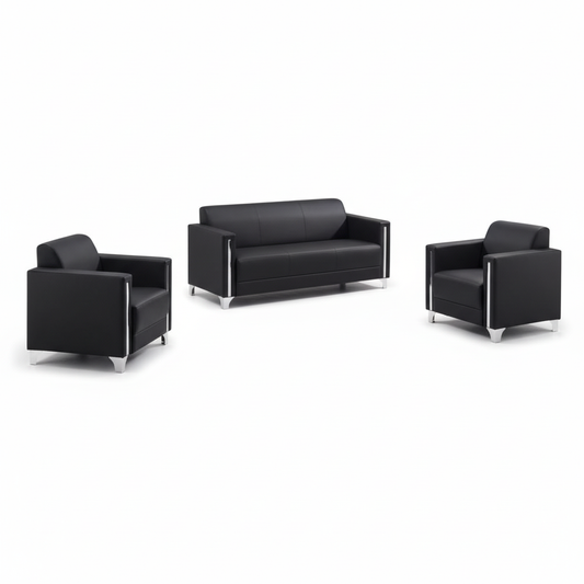 Kiwi 3-Seater Sofa Set Black PU Leather - Premium Living Room Furniture UAE