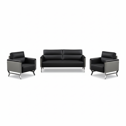 Capri 3 Seater Sofa Set Black Grey PU Leather | Modern Living Room Furniture UAE