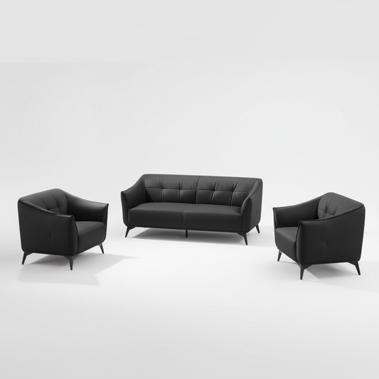 Aurora 8136 Black Leather Sofa Set - 3 Seater, 2 Seater & 1 Seater | Premium Living Room Furniture UAE