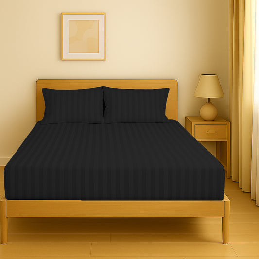 Premium Stripe Fitted Sheet Set 90x190cm | UAE Bedding | Dubai Abu Dhabi Sharjah Black