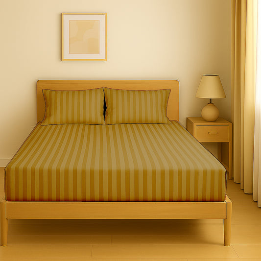 Premium Stripe Fitted Sheet Set 160x200cm UAE | INFINI HOMES Microfiber Bedding Dubai Abu Dhabi Brown