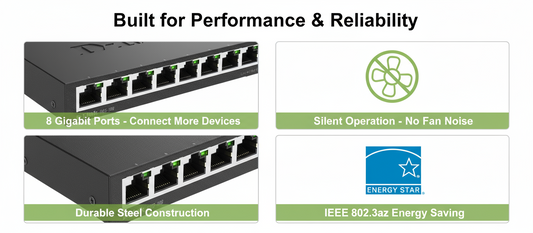 D-Link DGS-108 8-Port Gigabit Unmanaged Desktop Switch - 1000Mbps Ethernet Switch