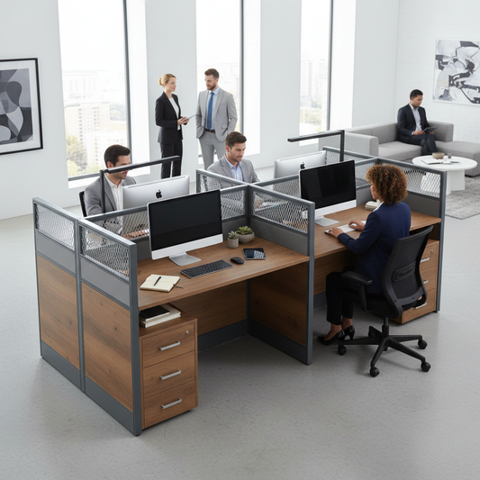 4-Person Office Workstation Coffee & Grey | UAE-Wide Delivery | INFINI HOMES
