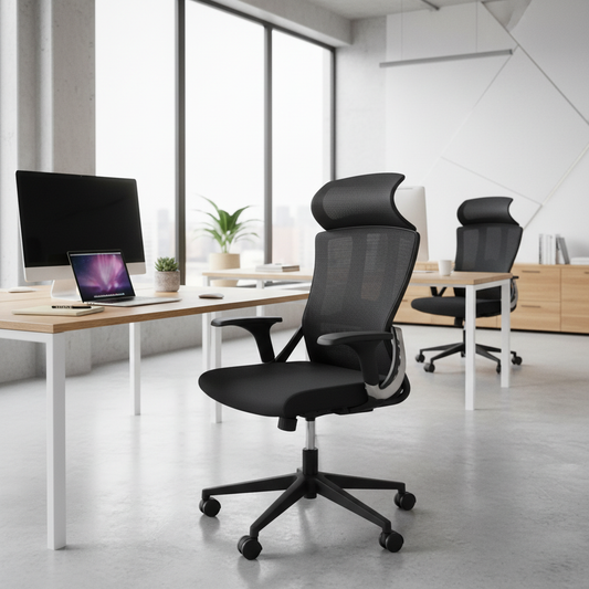 Ergonomic Mesh High Back Office Chair with Fixed Headrest & Arms - Dubai UAE | IH 1022