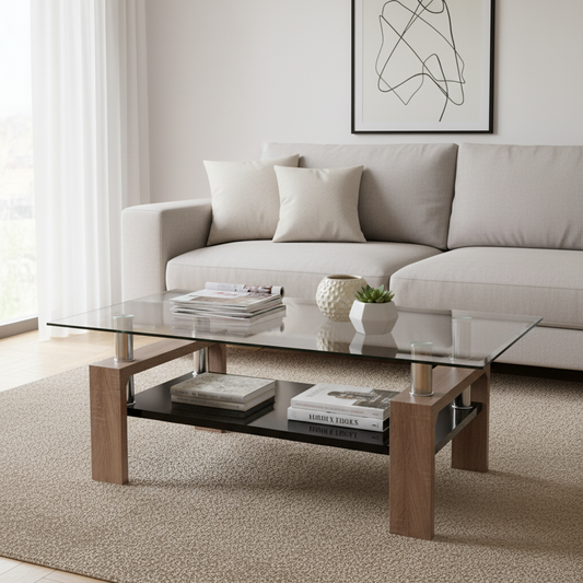 Coffee Table with Glass Top and Walnut Legs IH 7907-Walnut | Dubai, Abu Dhabi, Sharjah