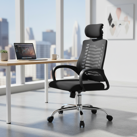 Medium Back Office Chair with Headrest UAE | Ergonomic Chrome Base | Dubai Abu Dhabi | IH 5003