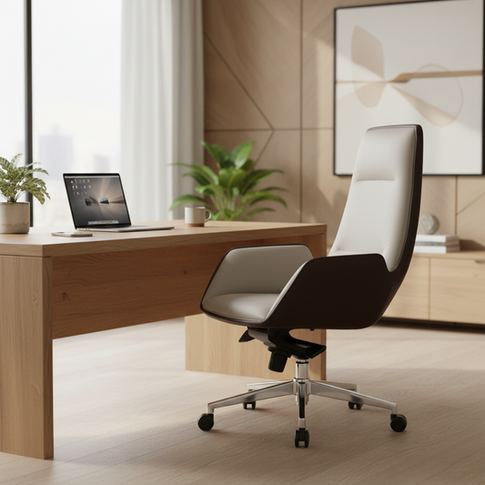 Executive Office Chair PU Leather High Back - Boss Chair Beige Coffee | UAE | IH 965