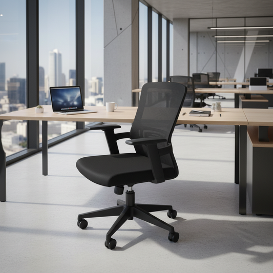 Medium Back Mesh Office Chair UAE | Ergonomic Desk Chair with Fixed Arms | Dubai Abu Dhabi | IH B101