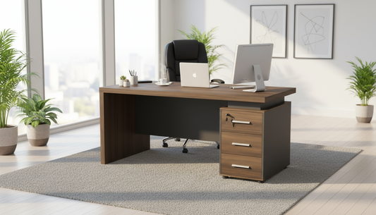 INFINI HOMES Executive Table UAE - Model KENO140 Walnut Grey 140x70cm 3 Drawers Dubai Abu Dhabi Sharjah