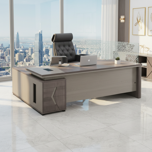 L-Shape Office Desk 1.8m Oak & Khaki - Premium Executive Desk UAE