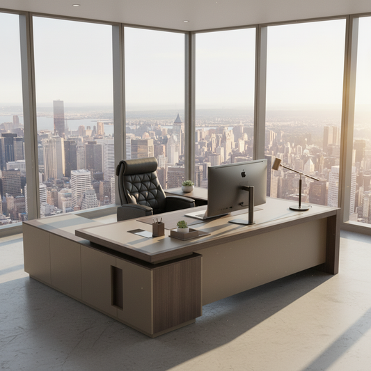 L-Shape Office Desk 1.8m Oak & Khaki - Premium Executive Workstation UAE | IH 4218