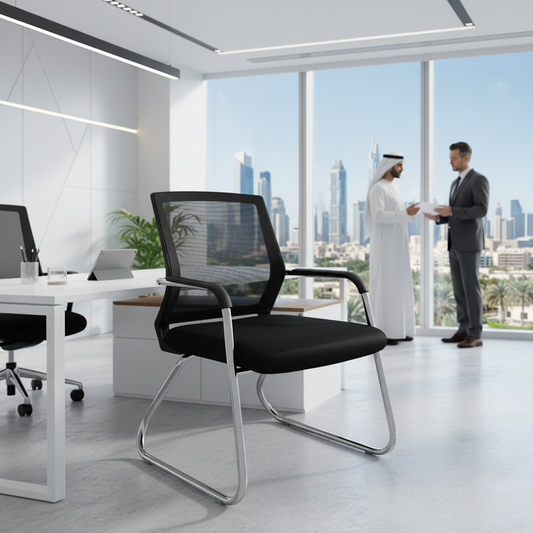 Mesh Back Visitor Chair UAE | Chrome Base Office Chair Dubai | IH C38
