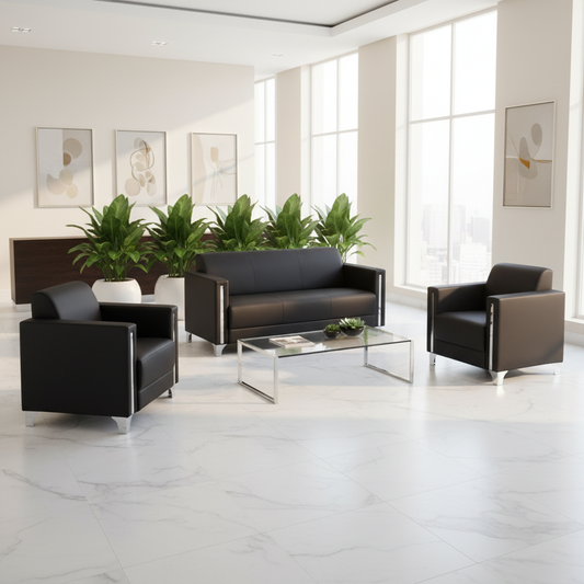 Kiwi 3-Seater Sofa Set Black PU Leather - Premium Living Room Furniture UAE