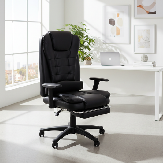 Executive Office Chair with Footrest UAE | Ergonomic PU Leather Recliner Black | IH 3600