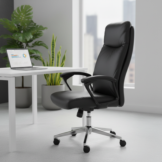 Executive Office Chair High Back PU Leather Boss Chair UAE | Chrome Base Ergonomic Desk Chair | IH A35