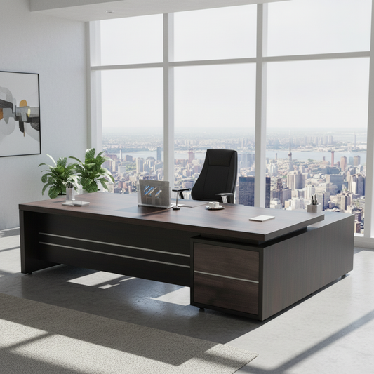 L-Shape Office Desk 1.8m Coffee Grey | Premium Executive Desk UAE