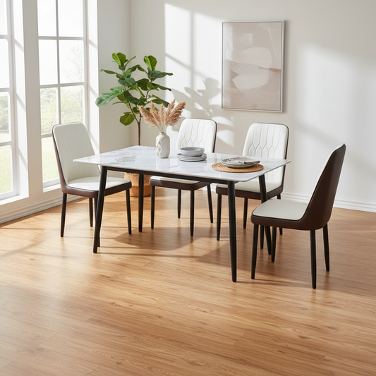 Dining Set 1+4 | IH 5274 – White & Brown Premium Dining Table with 4 Chairs