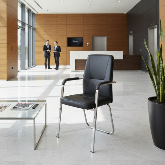 PU Leather Visitor Chair with Chrome Arms - Office Guest Seating UAE | IH 829B