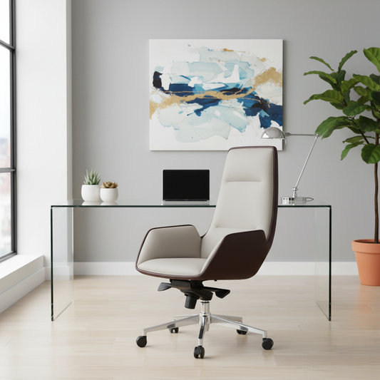 Executive Office Chair PU Leather High Back - Boss Chair BEIGE+ BROWN | UAE | IH 965