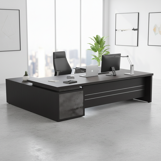 L-Shape Office Desk 1.6M Coffee Grey | Premium Executive Desk UAE