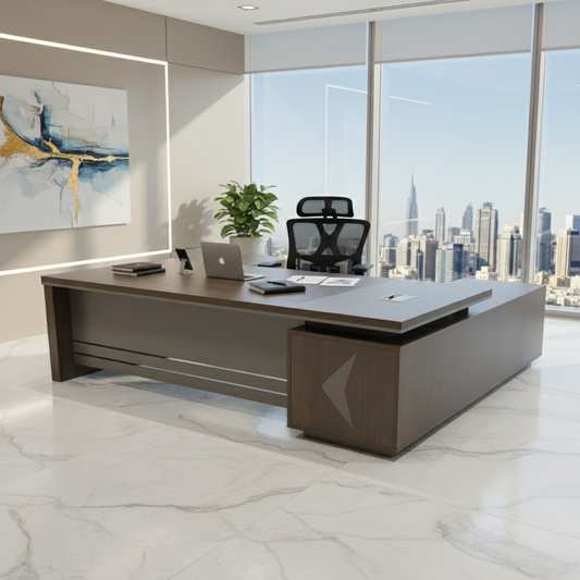 L-Shape Office Desk 1.8m Coffee Grey | Premium Executive Desk UAE