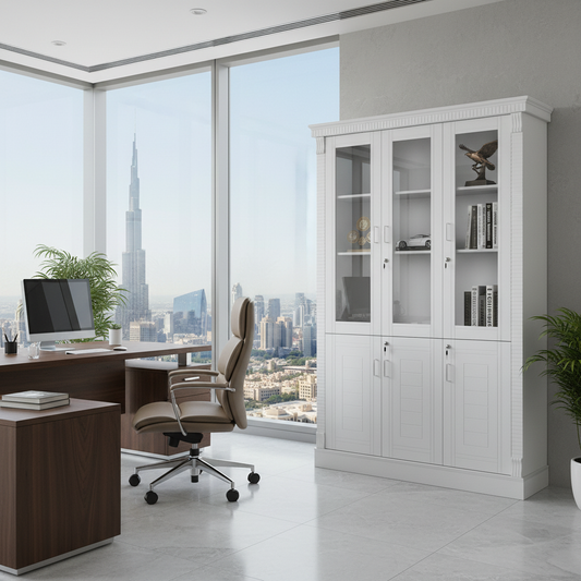 Classic White Glass-Front Display Cabinet 120x200x45 | Dubai, Abu Dhabi, Sharjah UAE