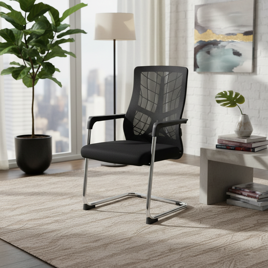 Mesh Back Visitor Chair UAE | Chrome Base Office Chair with Fabric Seat | IH 8008V