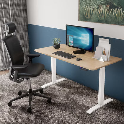 Height Adjustable Sit Stand Desk UAE | White Frame Maple Top 1400x700mm | Dubai Abu Dhabi Sharjah