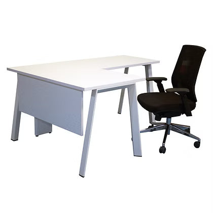 L-Shaped Office Desk Dubai UAE - Series A White Metal Legs | INFINI HOMES