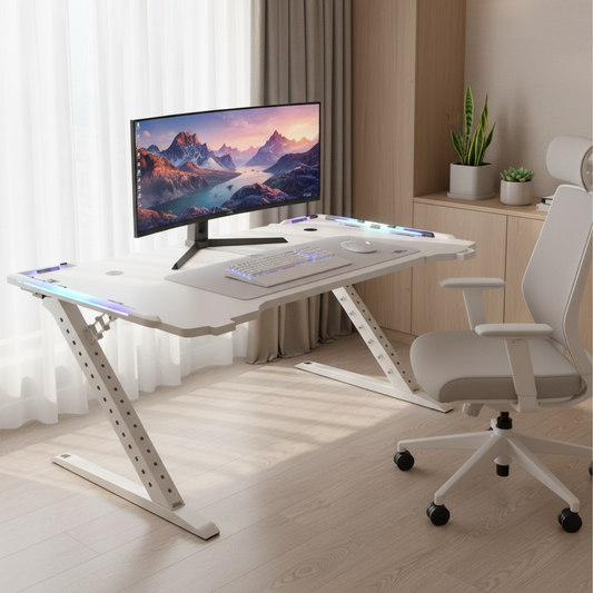 Gaming Table with LED Light White 120x60x75cm | UAE Delivery